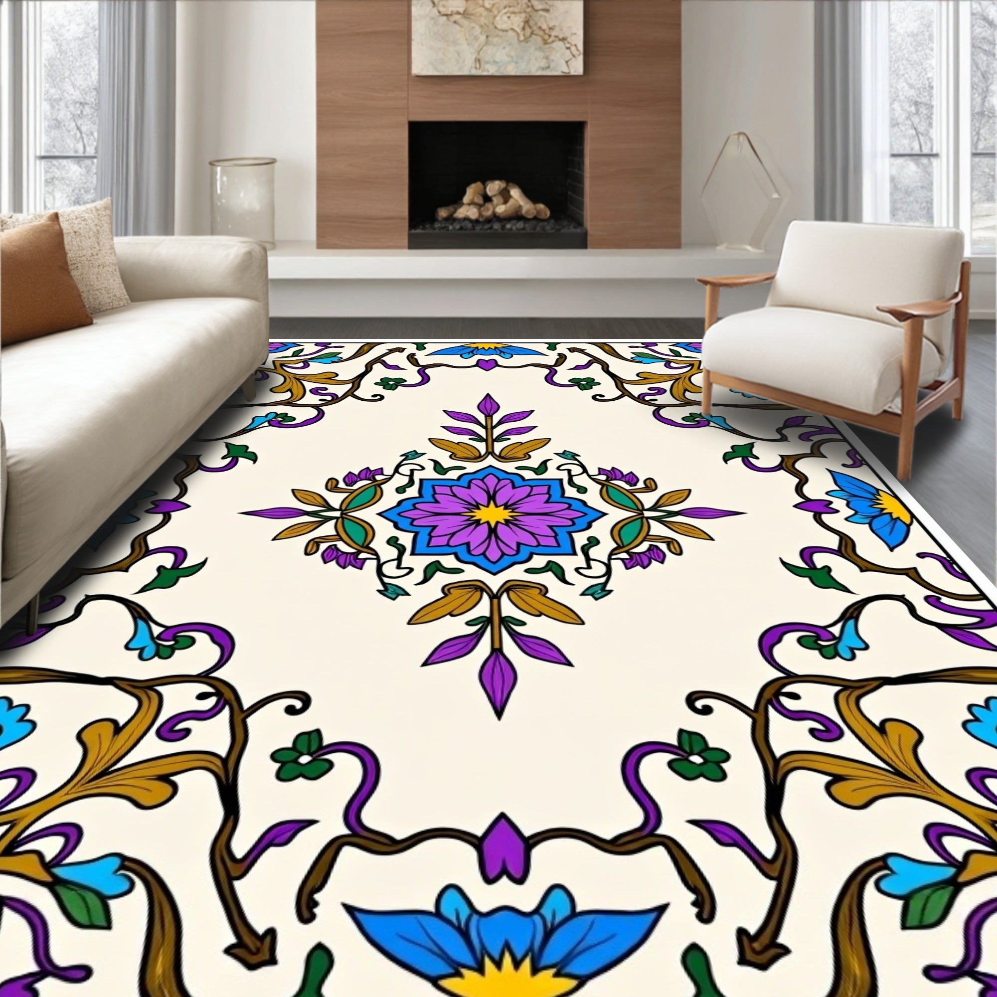 Ornate Floral Vine Pattern Rug