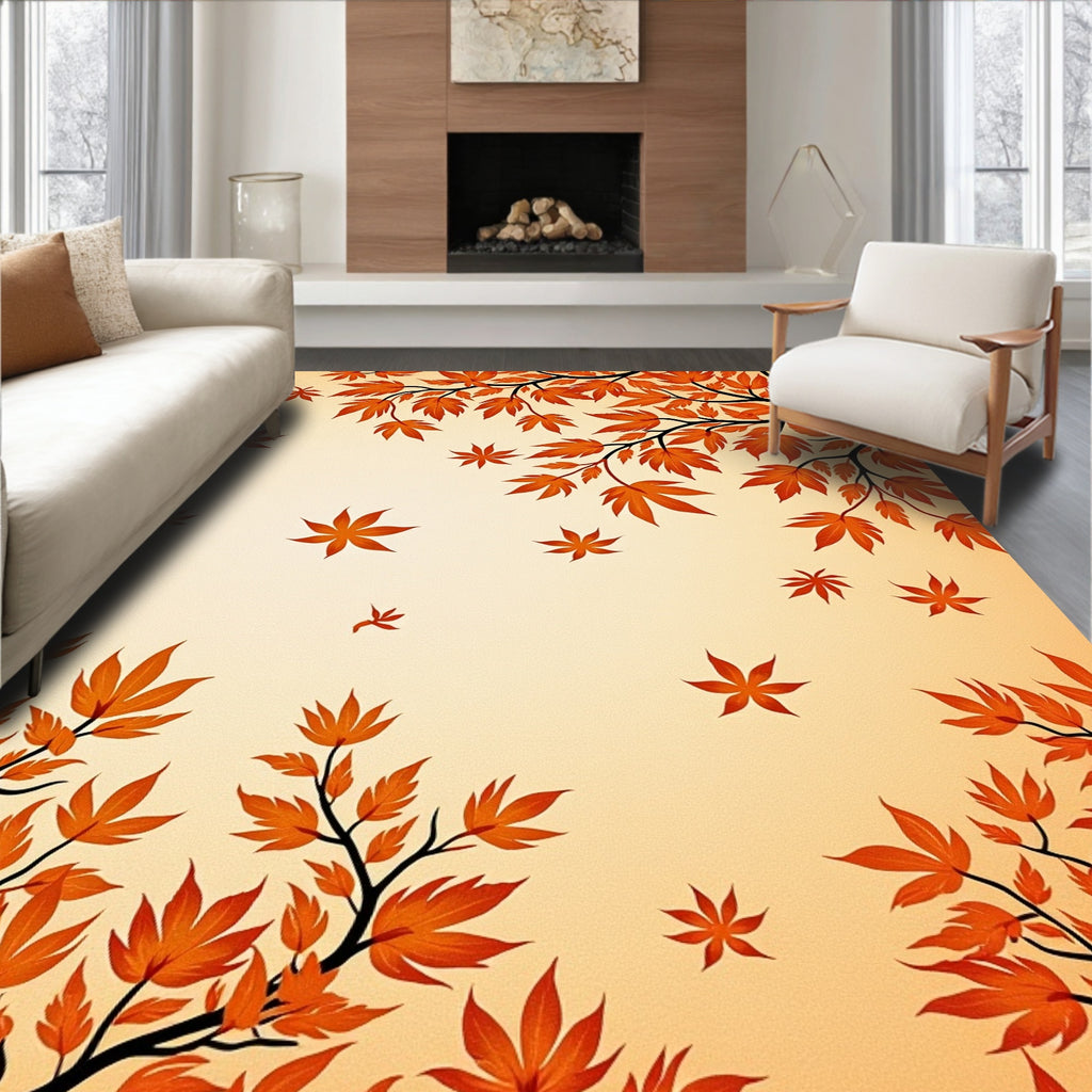 Autumn Maple Leaf Branches Pattern Rug