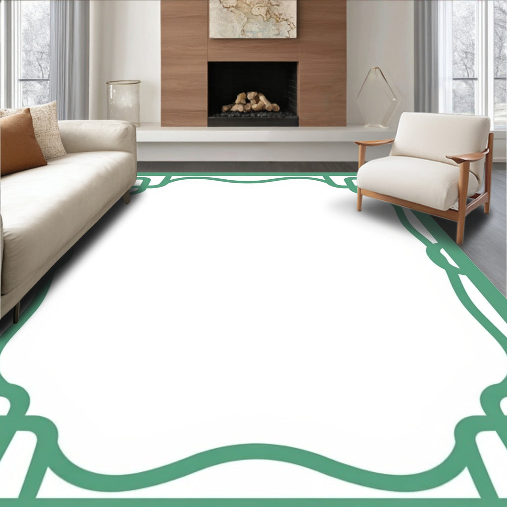 Elegant Mint Green Scrollwork Frame Rug