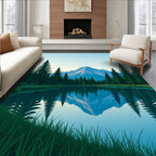 Mountain Lake Reflection Pine Forest Rug