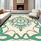 Elegant Teal Scrollwork Floral Medallion Rug