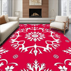 Crimson White Intricate Snowflake Design Rug