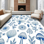 Mushroom and Floral Line Art Design Rug