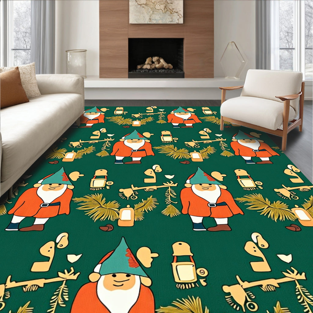 Festive Gnome Forest Pattern Design Rug