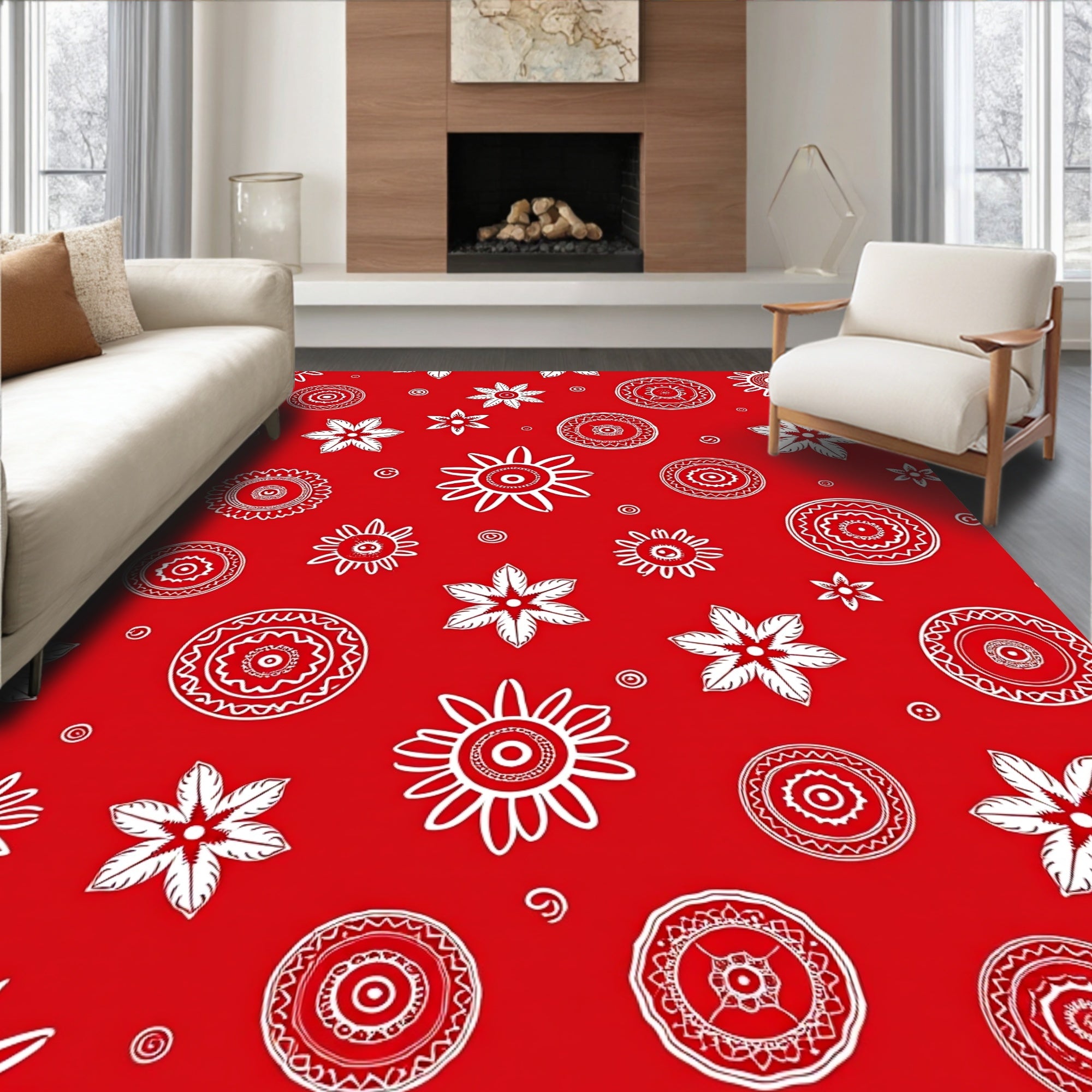 Boho Sunburst Floral Pattern Rug