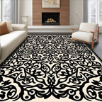 Intricate Black Cream Scroll Pattern Rug