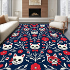 Whimsical Cat Rose Floral Pattern Rug