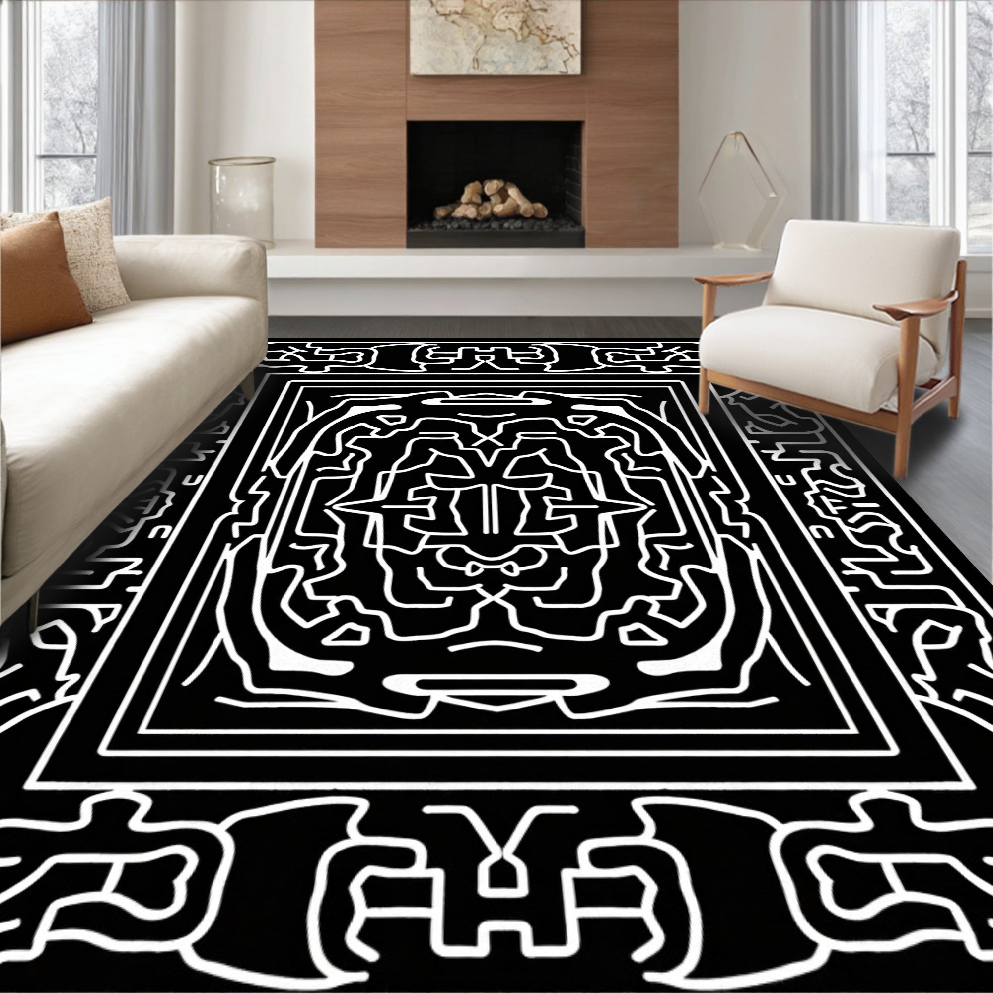 Intricate Line Art Symmetry Rug