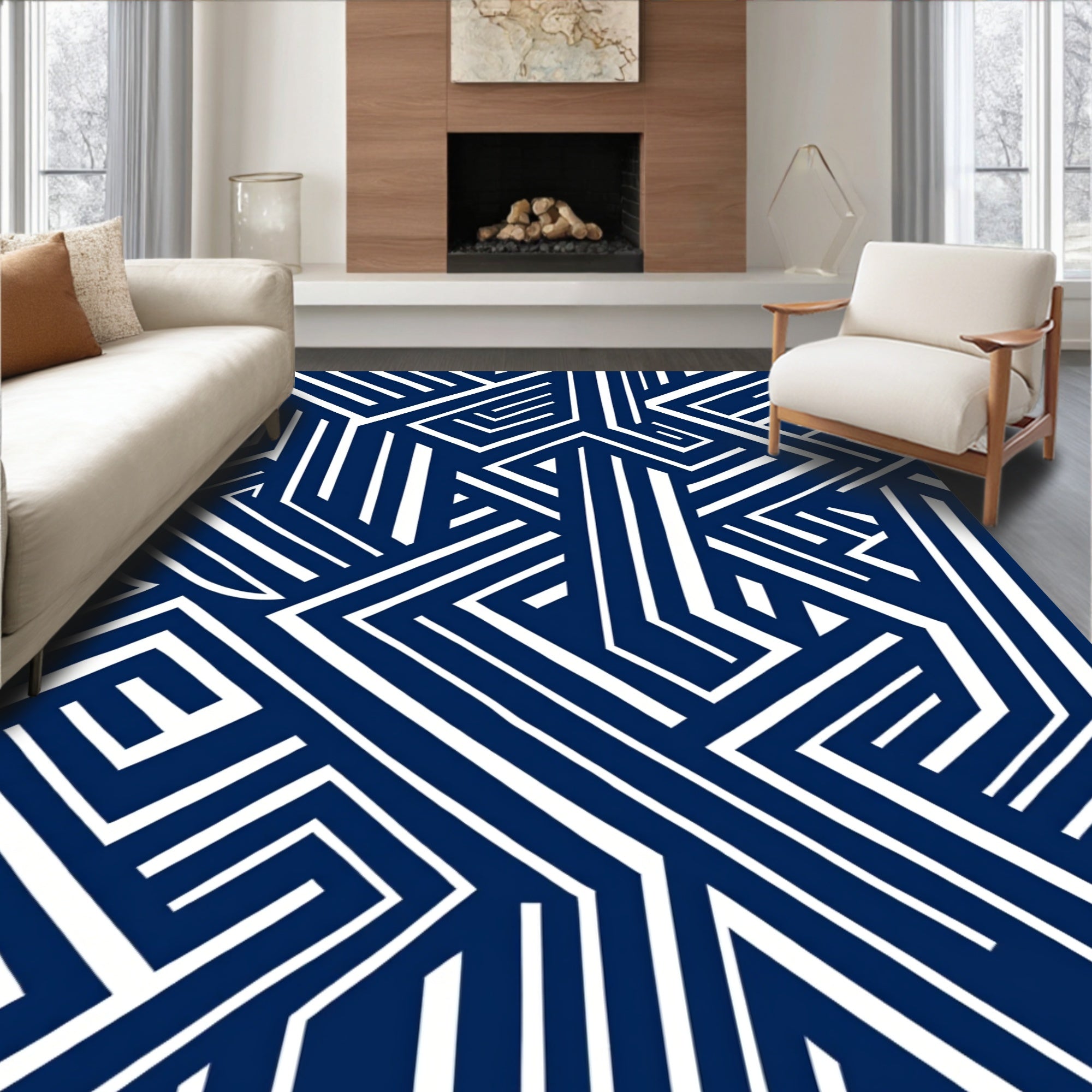 Interlocking Geometric Maze Design Rug