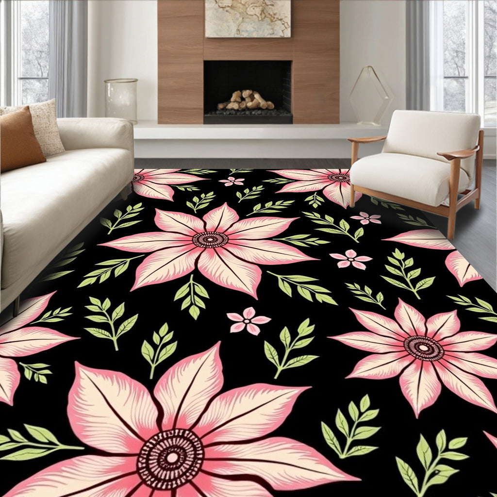 Pink Floral Botanical Garden Rug