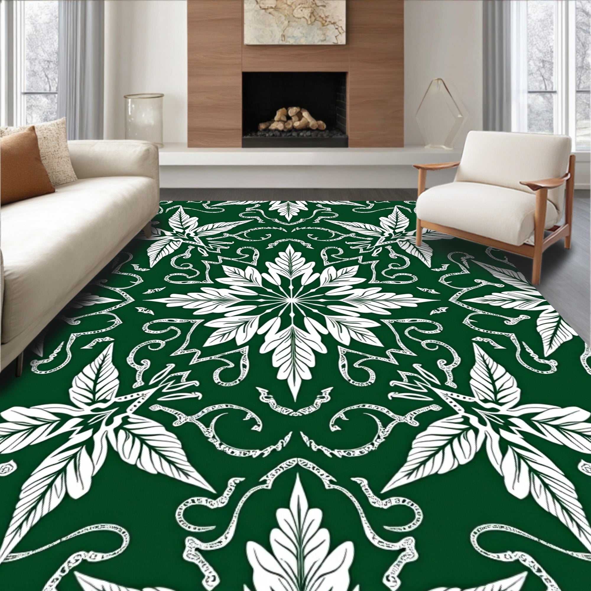 Symmetrical Floral Leaf Pattern Design Rug