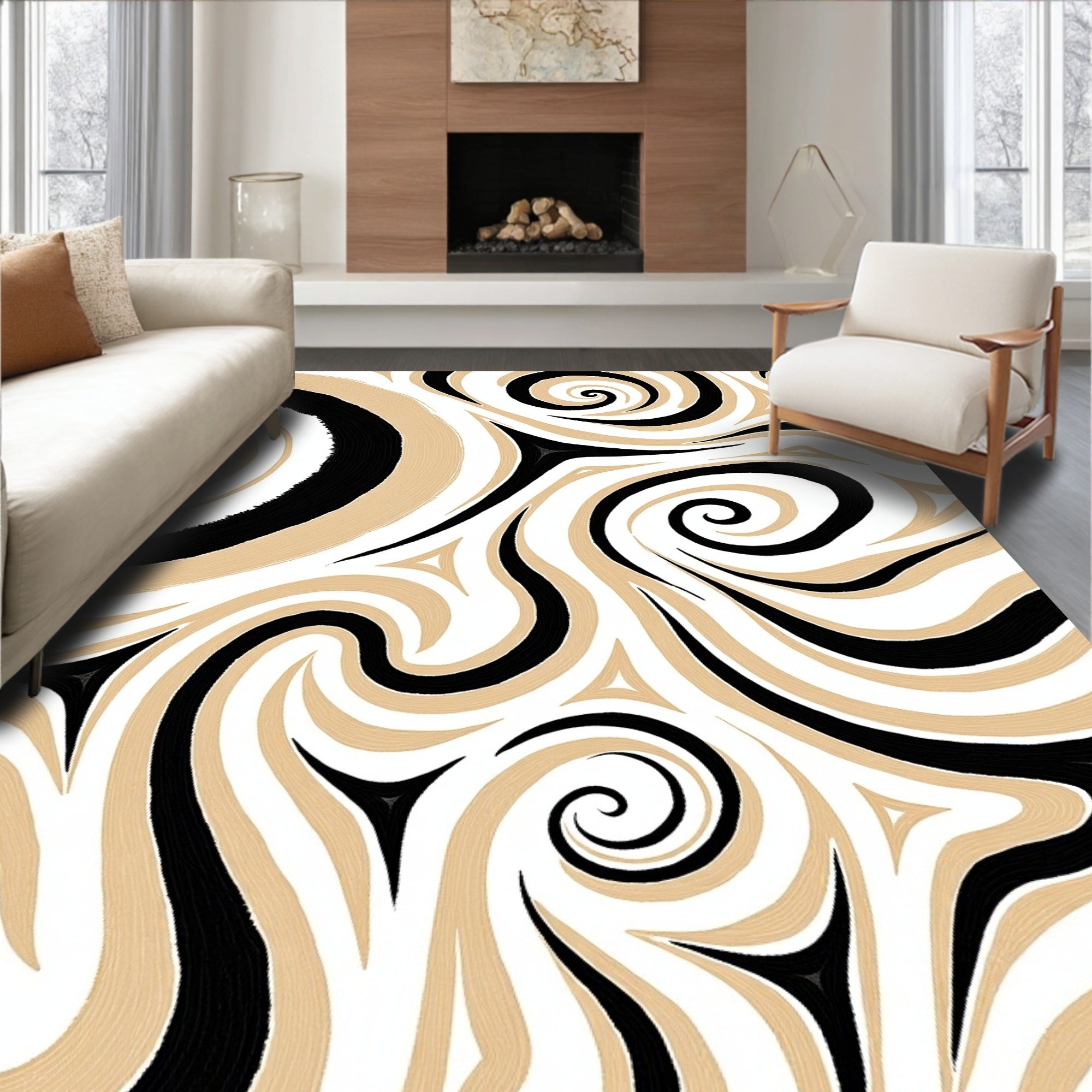 Bold Swirls Patterned Abstract Rug