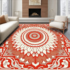 Intricate Red Floral Sunburst Motif Rug