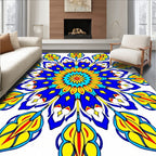 Vibrant Blue Yellow Floral Mandala Rug