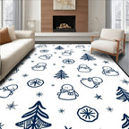 Navy Snowman Snowflake Pine Forest Rug