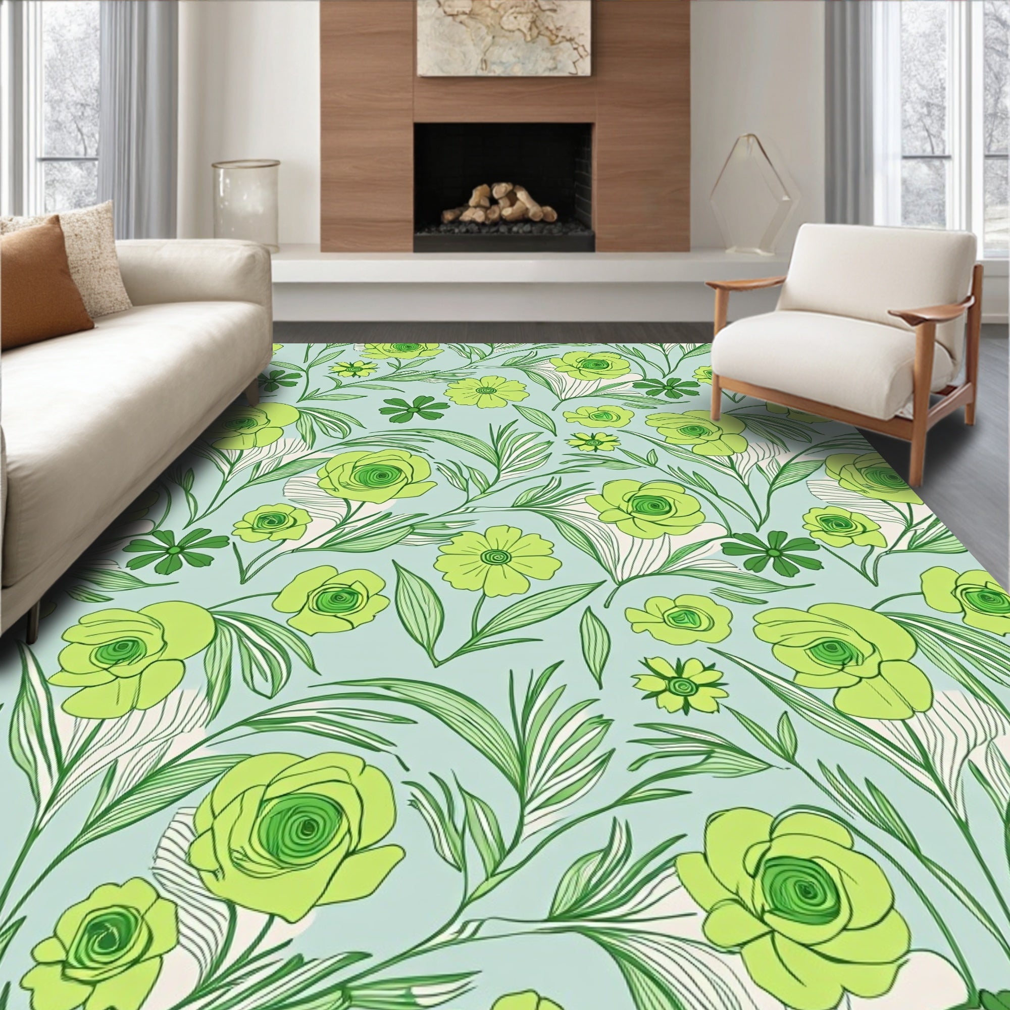 Verdant Floral Vine Pattern Rug