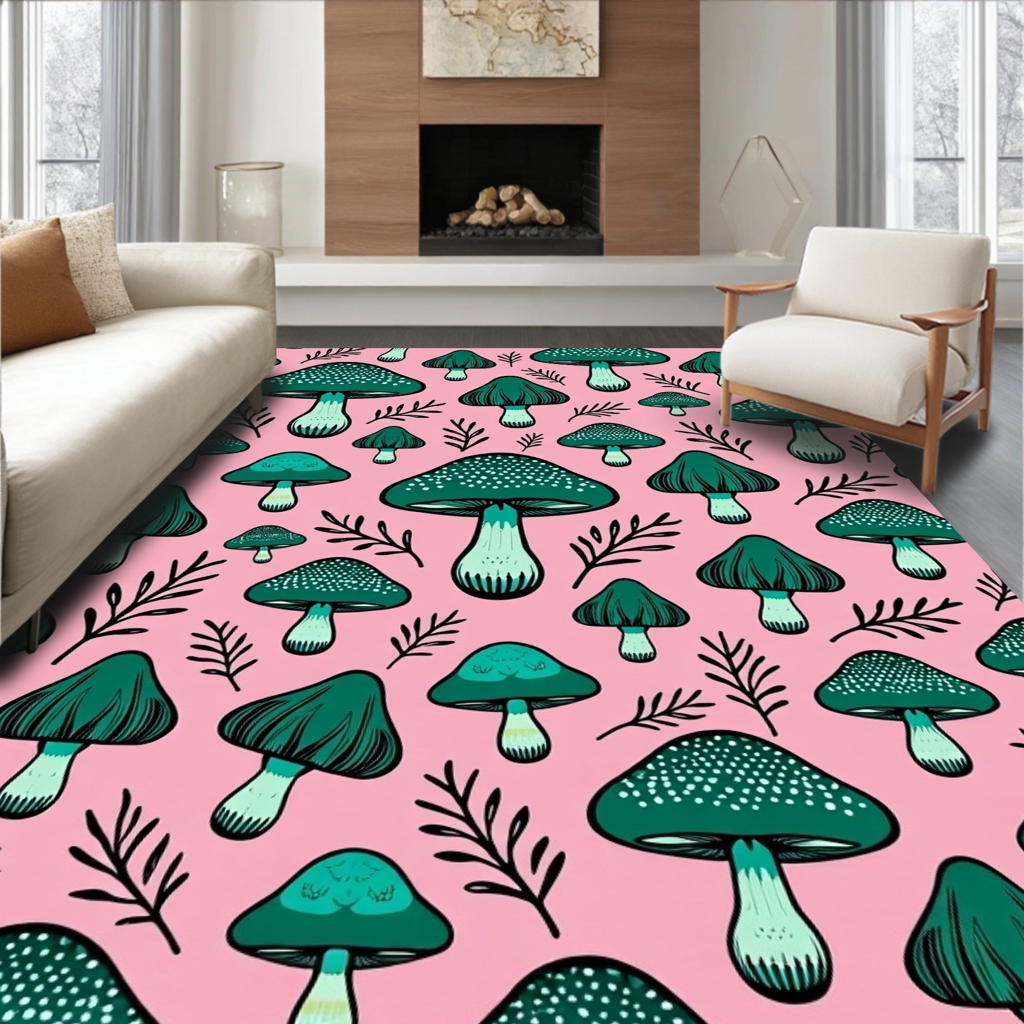 Whimsical Teal Mushroom Forest Rug
