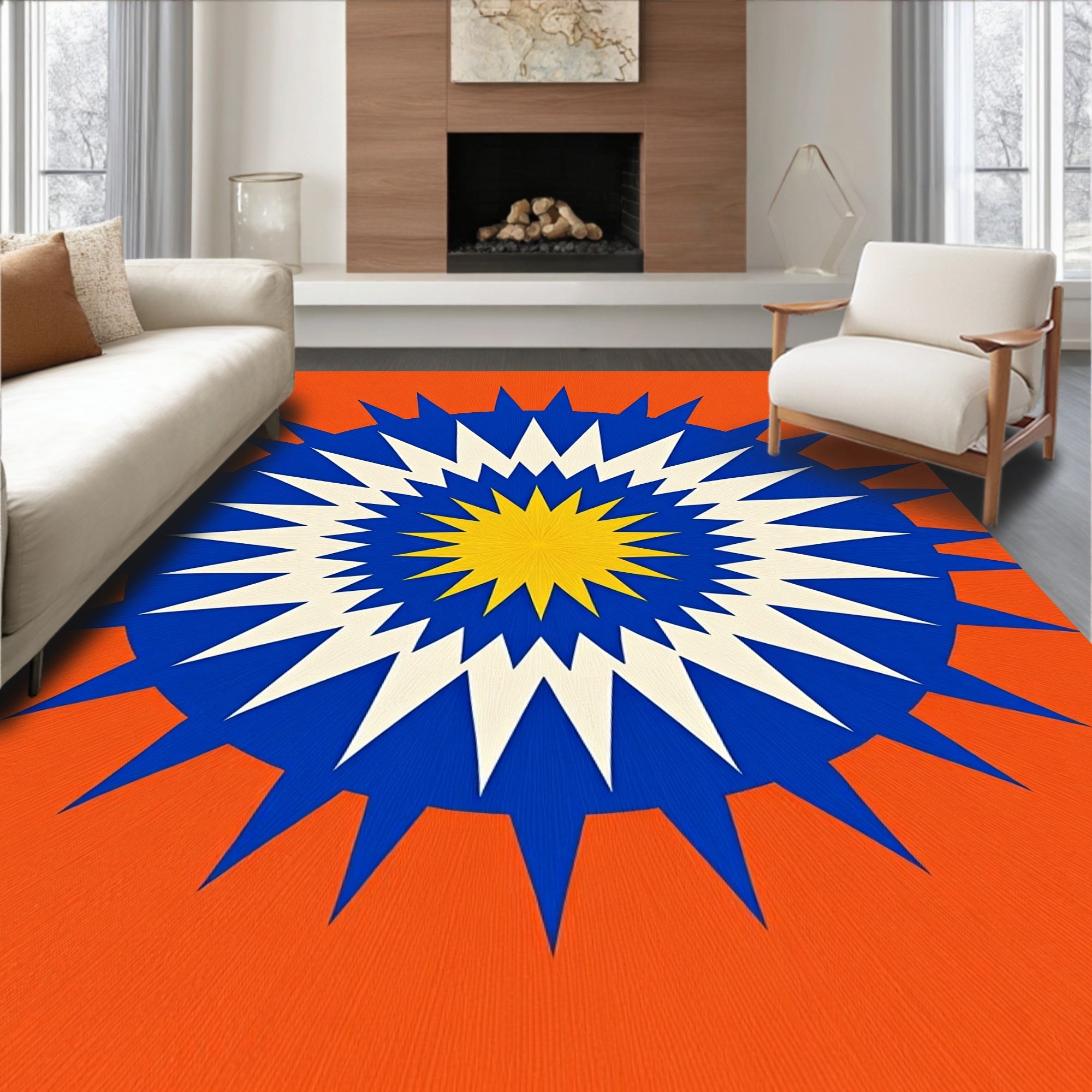 Explosive Sunburst Geometric Design Rug