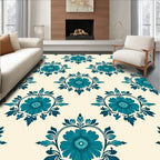 Teal Floral Damask Pattern Rug