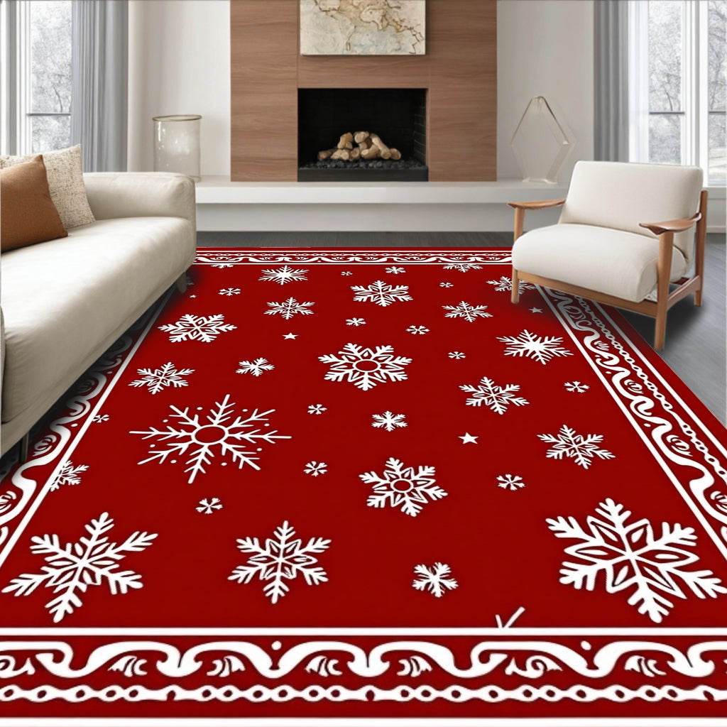 Red White Snowfall Field Rug