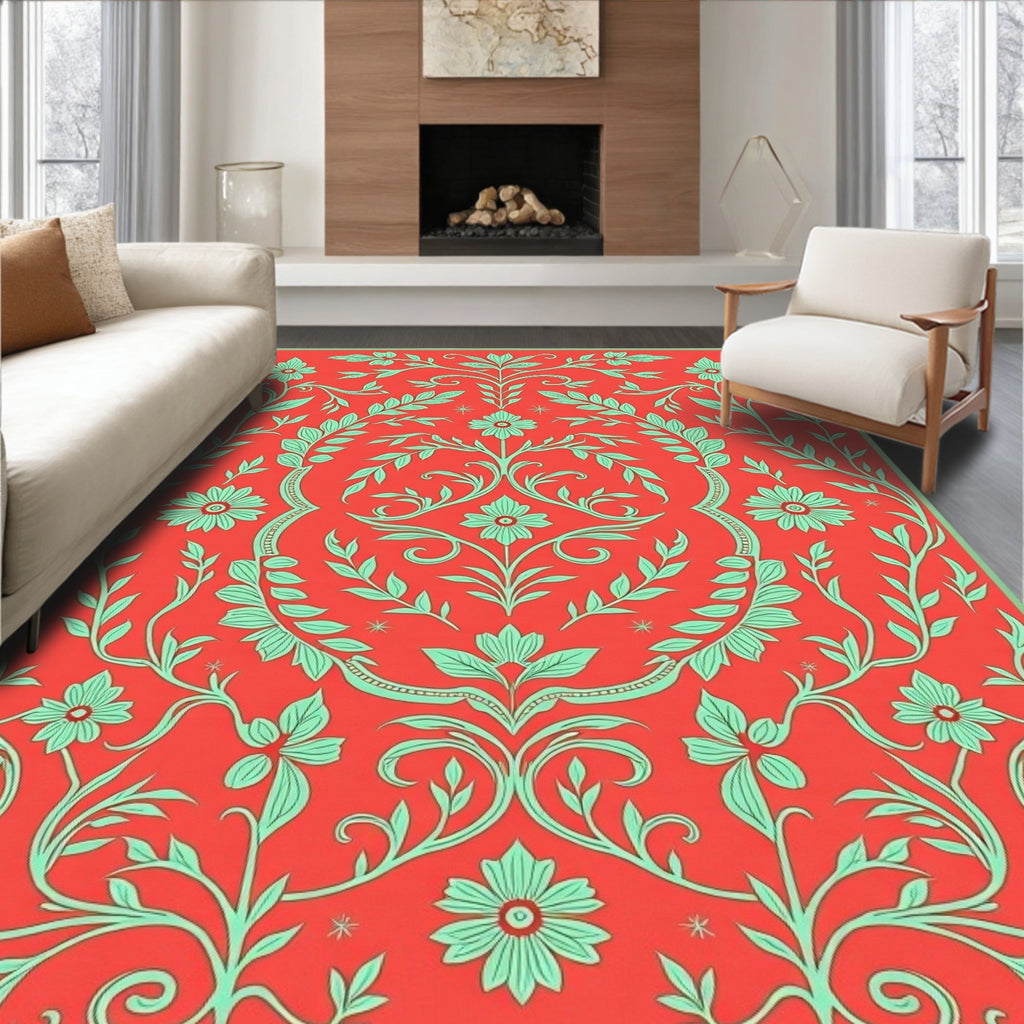Coral Floral Vine Pattern Rug