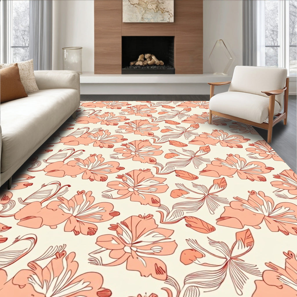 Coral Floral Outline Pattern Design Rug