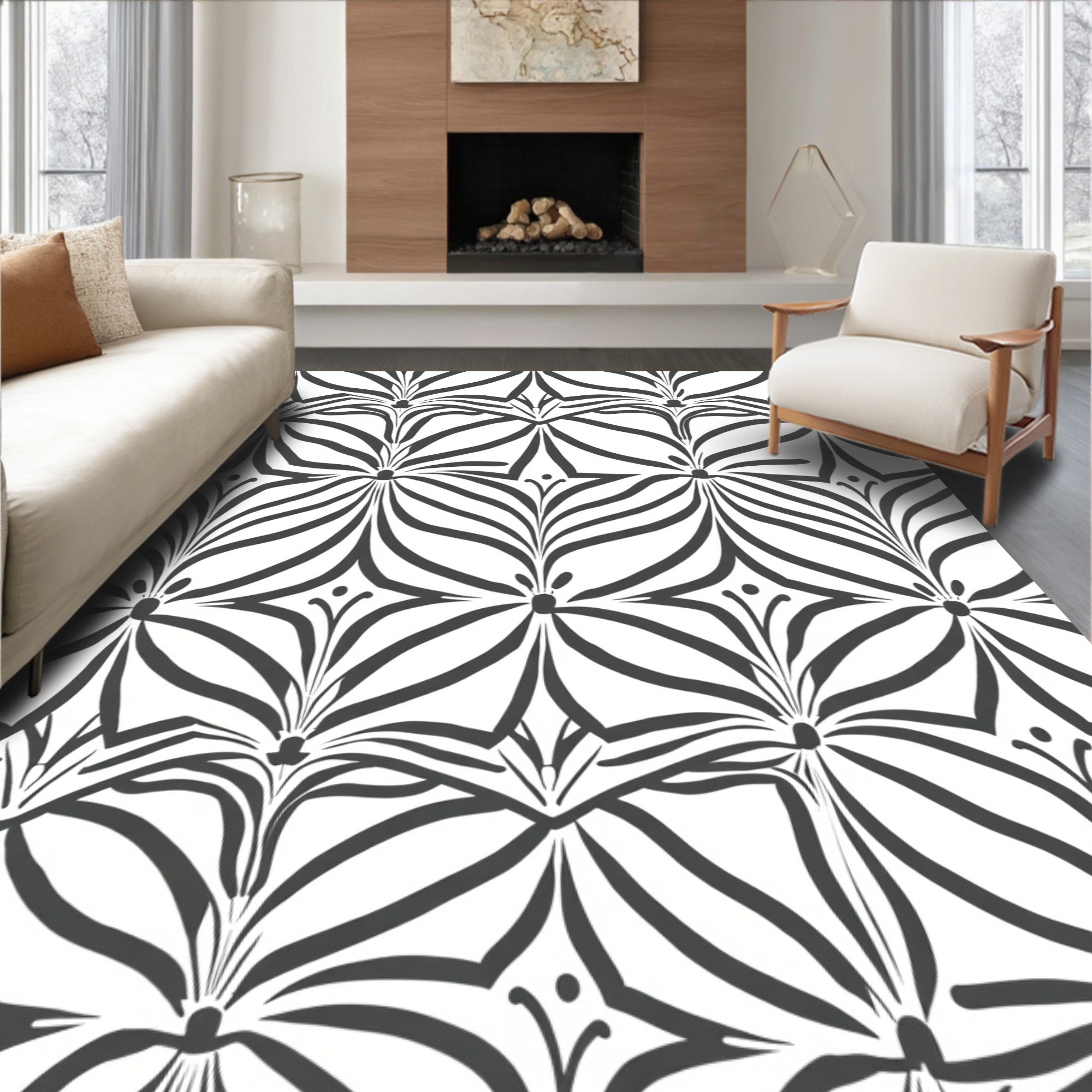 Art Deco Inspired Floral Pattern Rug
