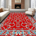Red Floral Swirl Detailed Border Rug