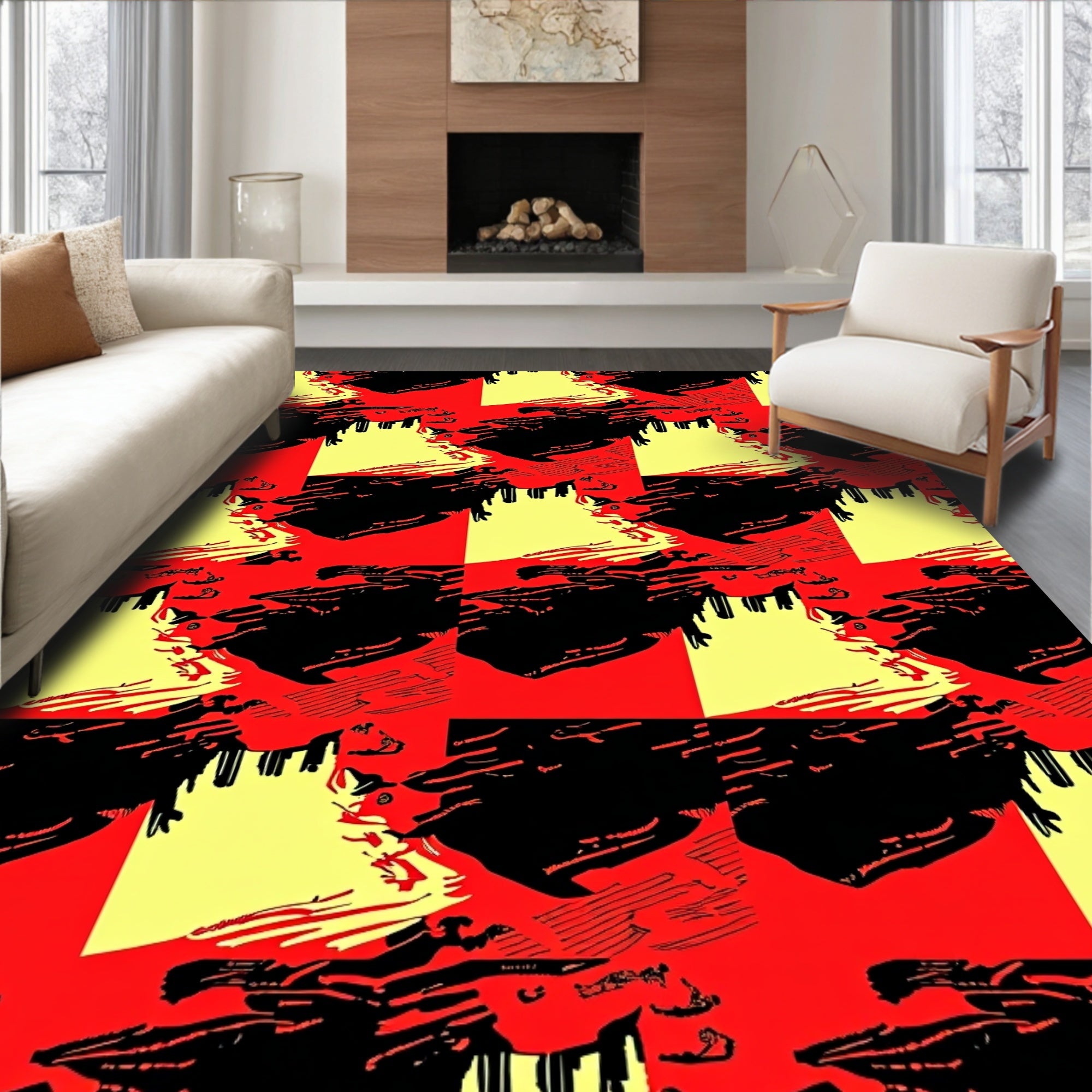 Bold Red Yellow Black Abstract Pattern Rug