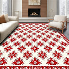 Red Cream Floral Medallion Pattern Rug