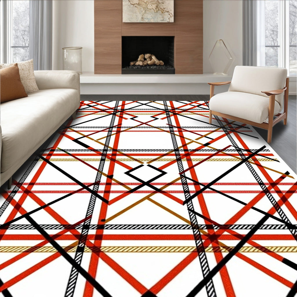 Sharp Intersecting Geometric Red Pattern Rug