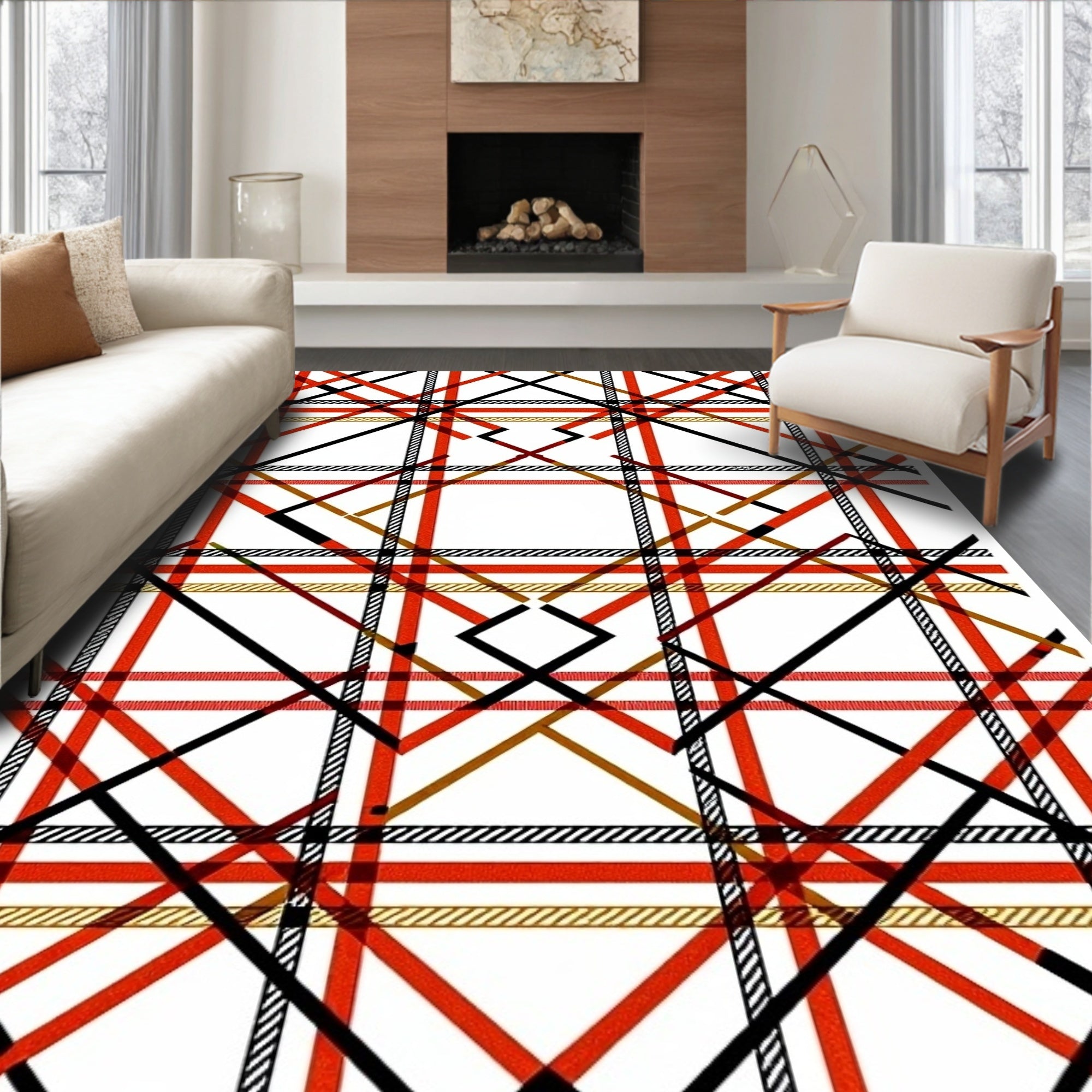 Sharp Intersecting Geometric Red Pattern Rug