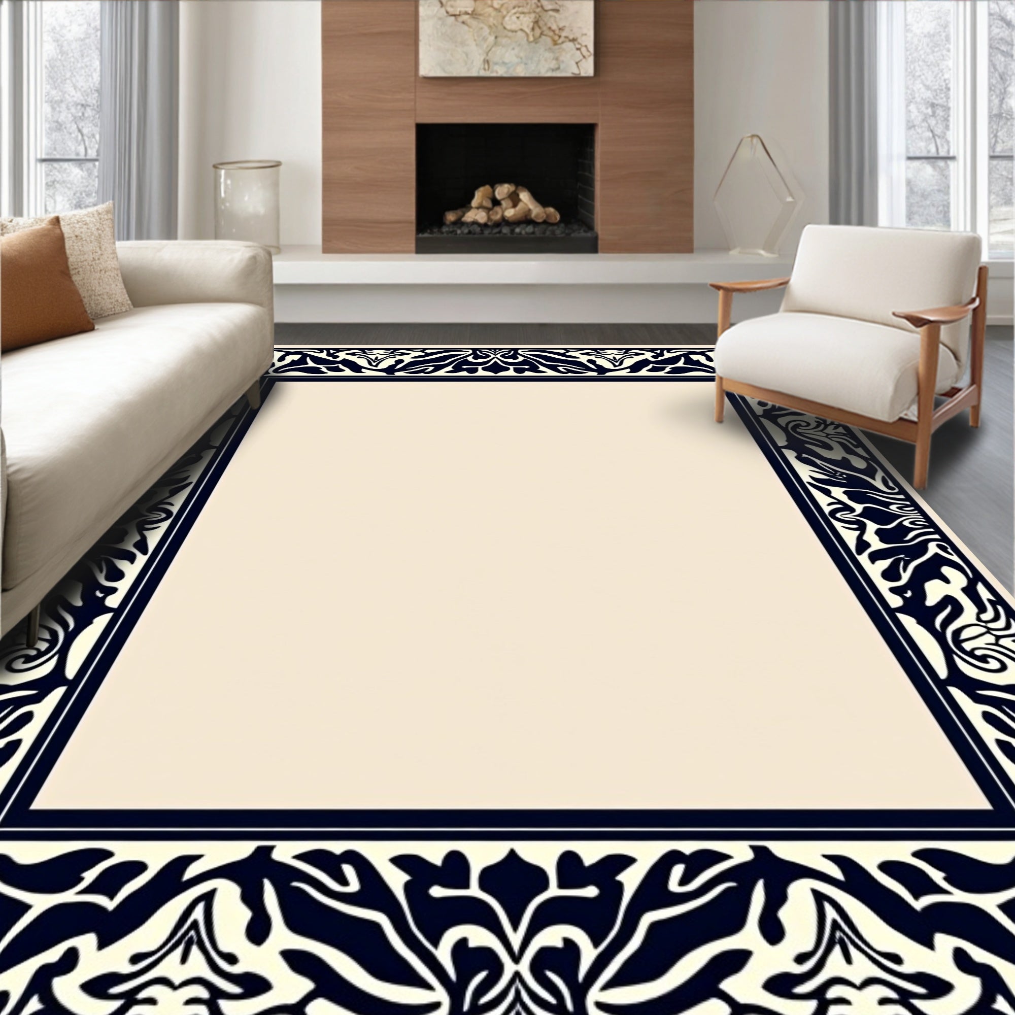 Formal Floral Border Design Rug