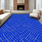 Blue White Geometric Line Art Design Rug