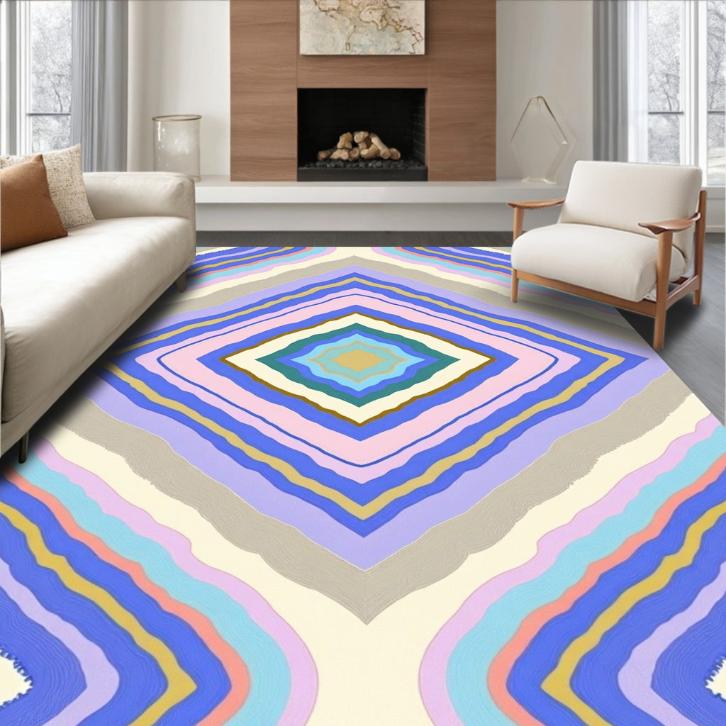 Pastel Diamond Geometric Layered Rug