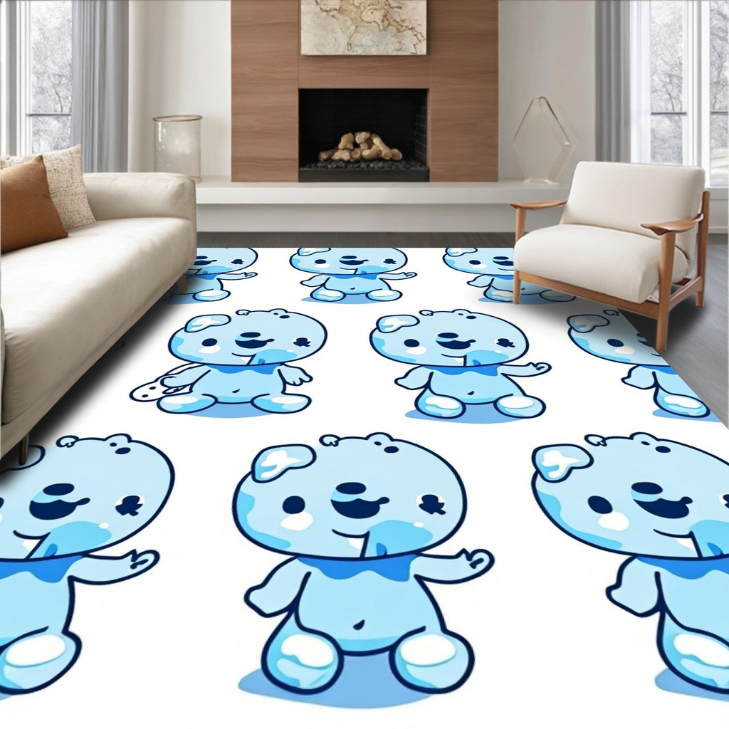 Cute Blue Bear Pattern Surface Rug