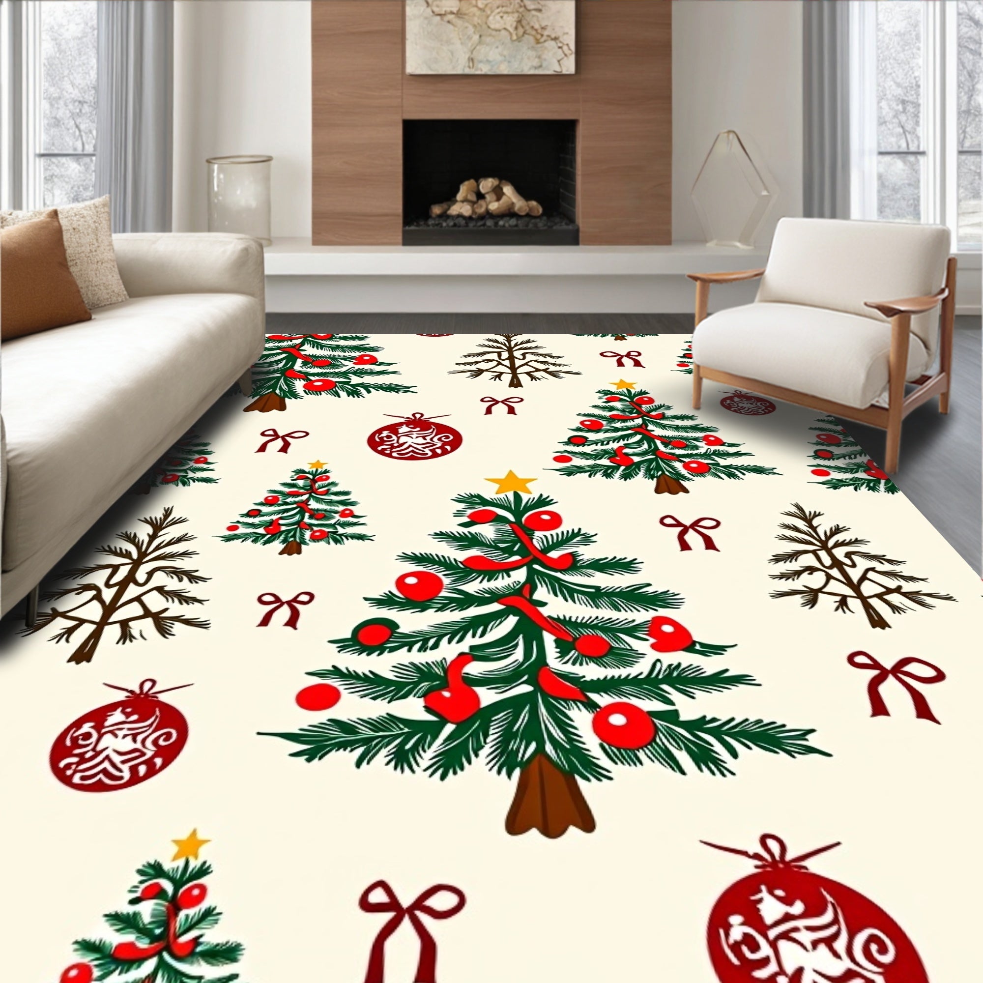 Festive Trees Christmas Ornaments Design Rug