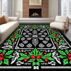 Black Holly Berry Floral Border Rug