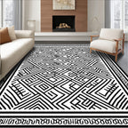 Bold Black Maze Pattern Rug