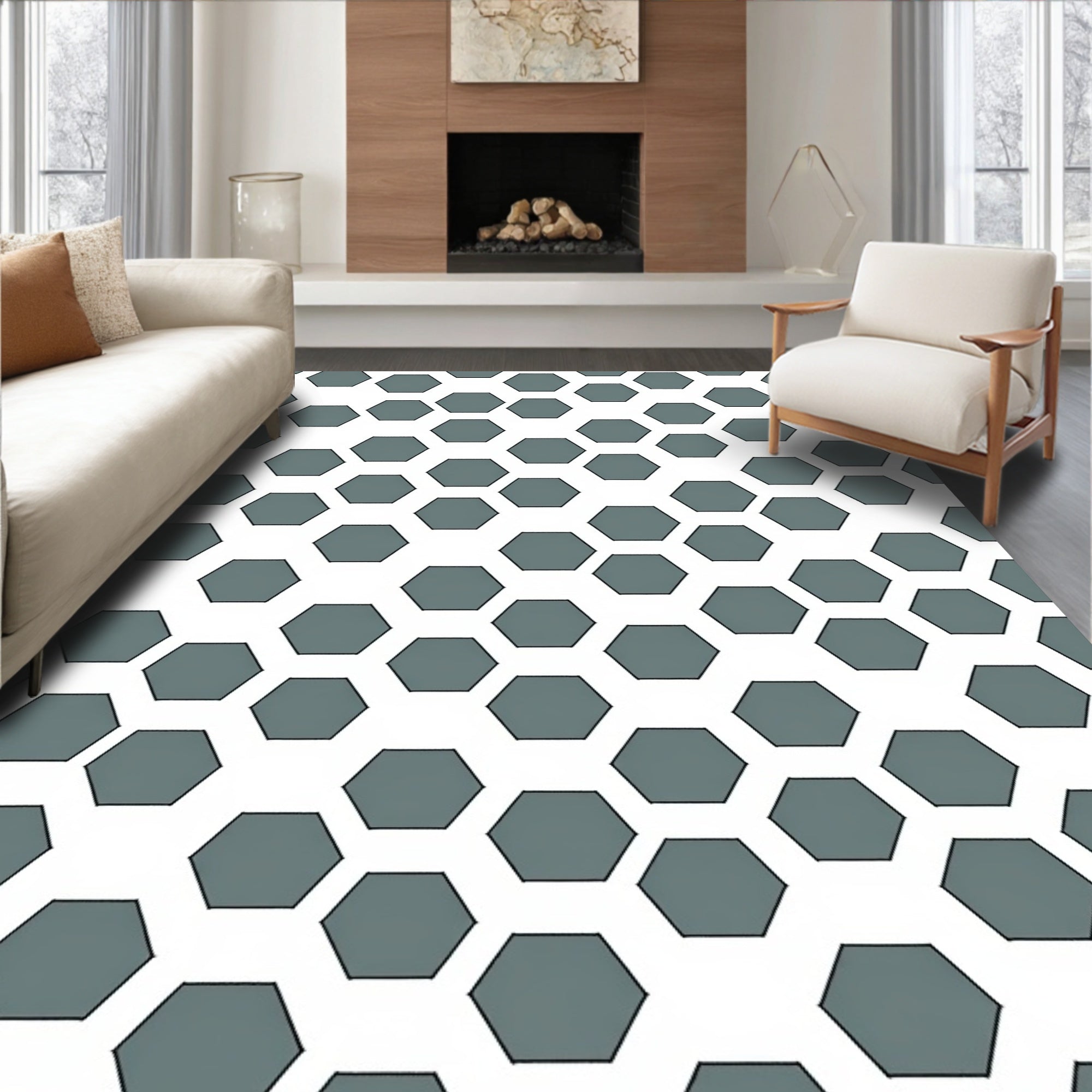 Geometric Hexagon Pattern Design Rug