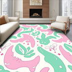 Whimsical Pink Teal Abstract Shapes Rug