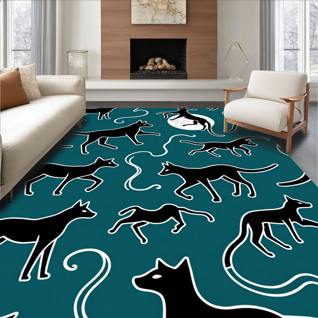 Whimsical Black Cats Moon Pattern Rug