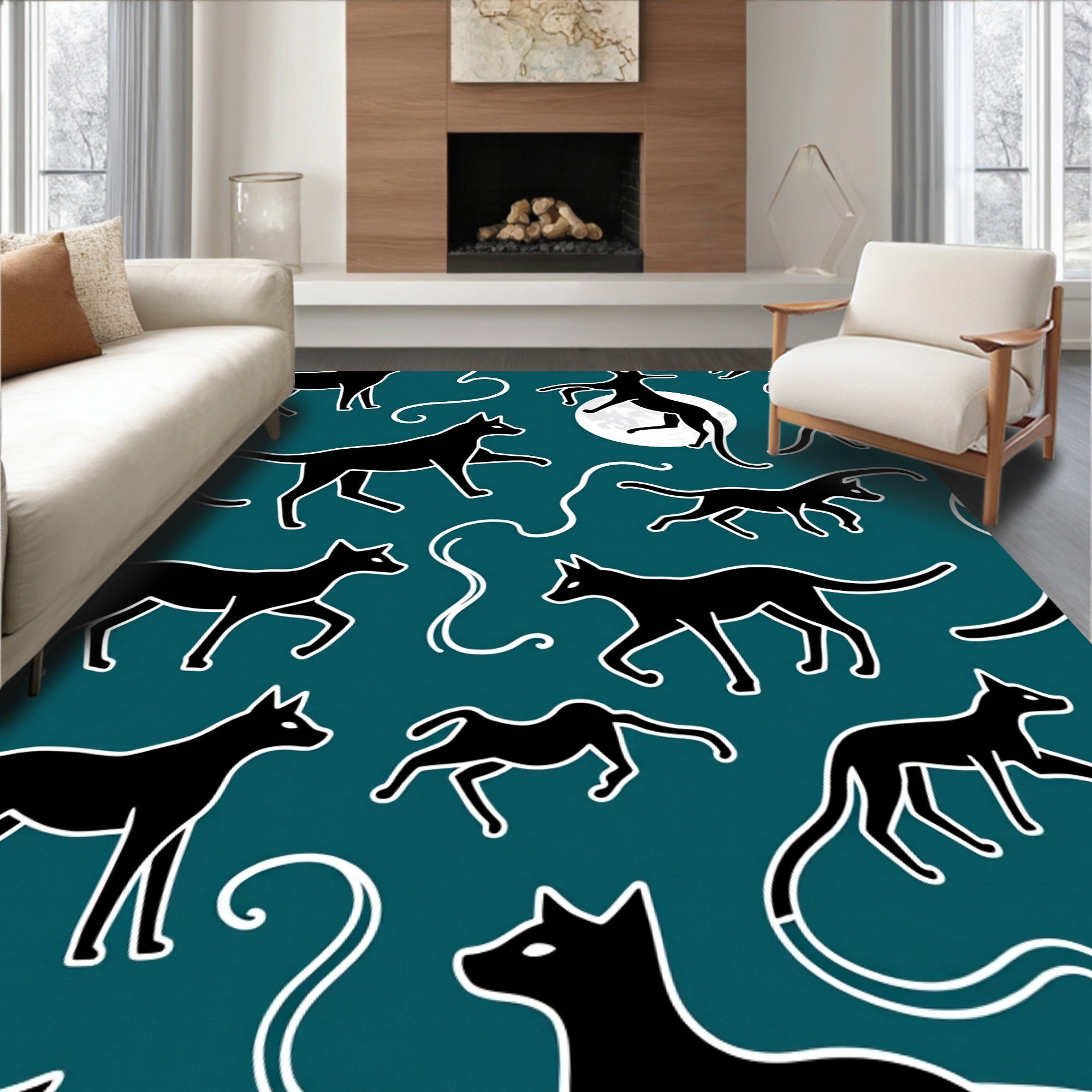 Whimsical Black Cats Moon Pattern Rug