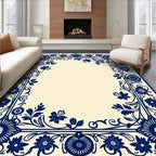 Classic Blue Floral Botanical Border Rug