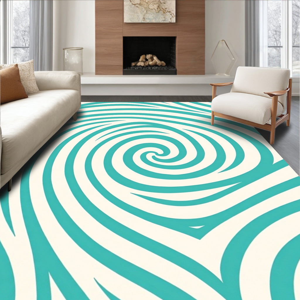 Teal Swirl Retro Pattern Rug