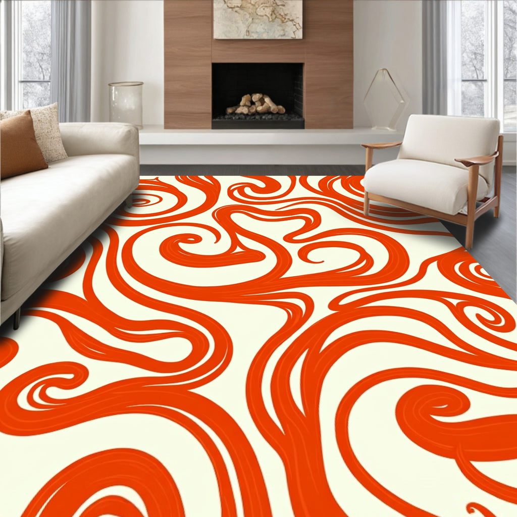 Swirl Pattern Red Abstract Design Rug