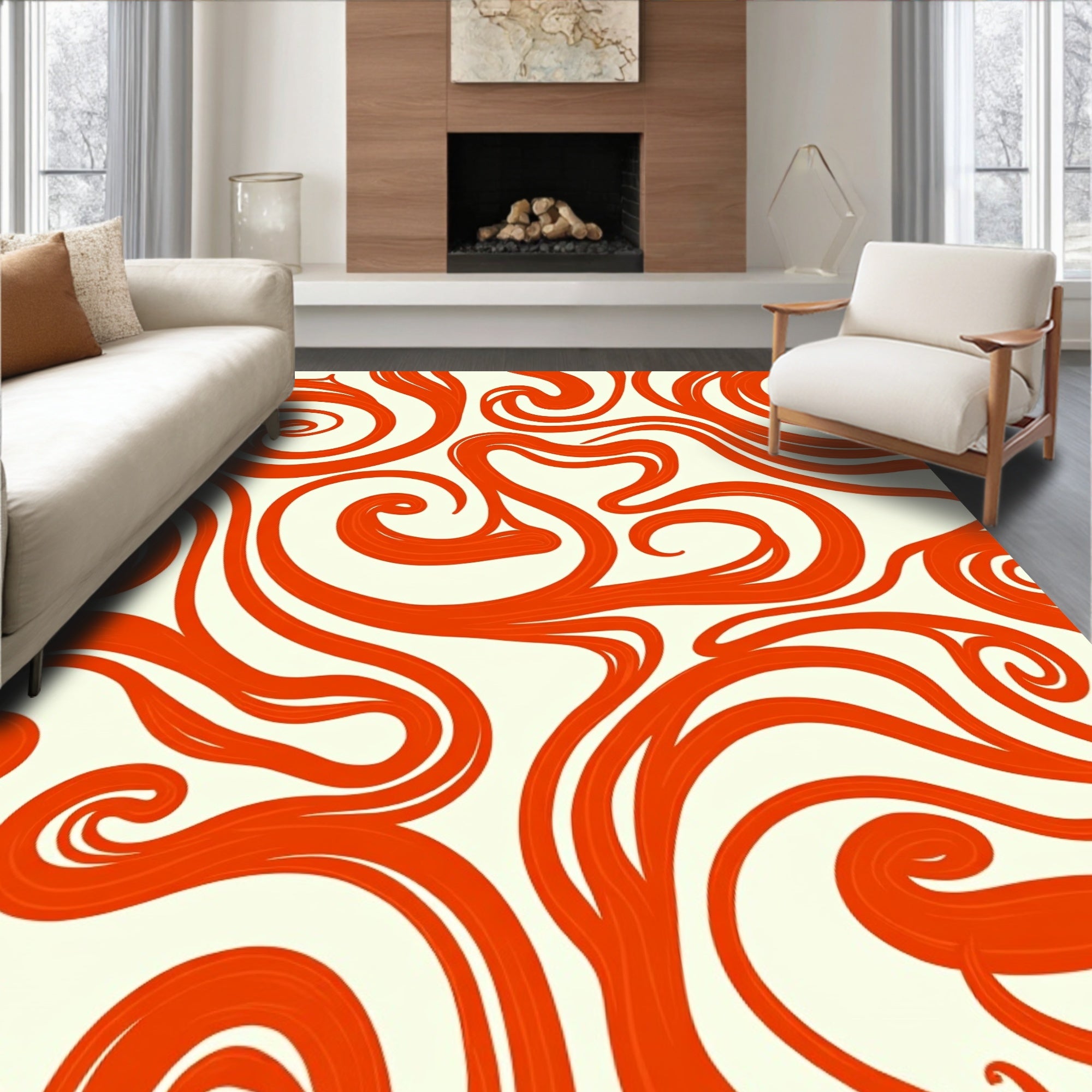 Swirl Pattern Red Abstract Design Rug