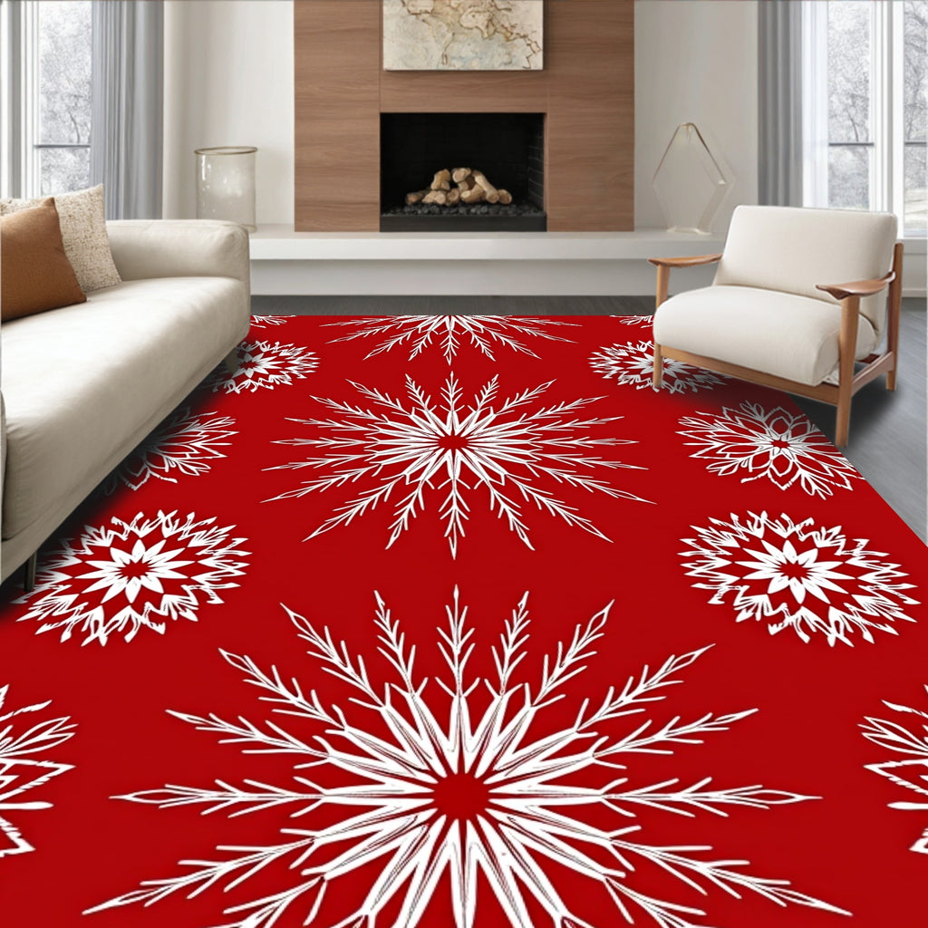Red White Starburst Mandala Pattern Rug