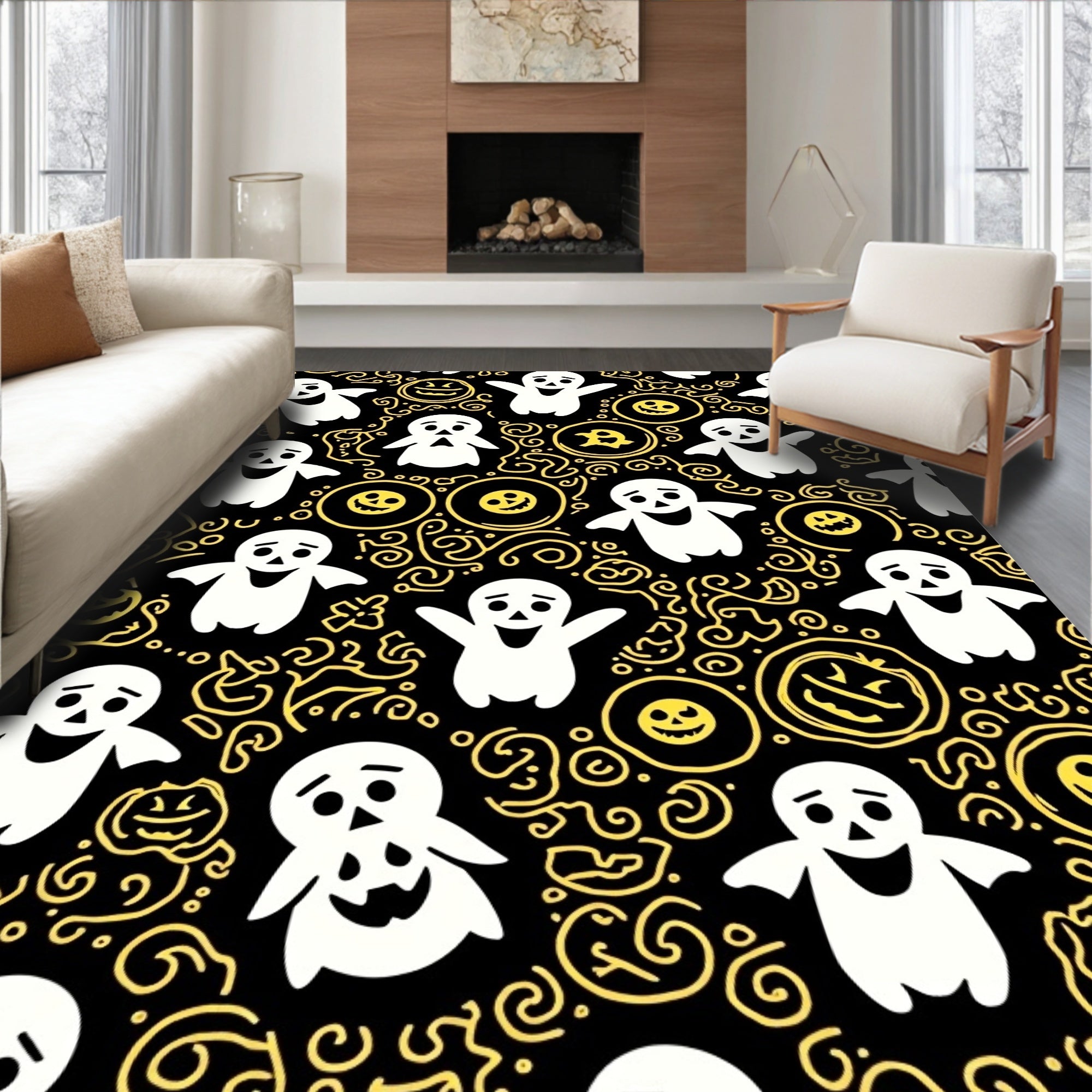 Spooky Ghosts Jack-o-Lanterns Pattern Rug