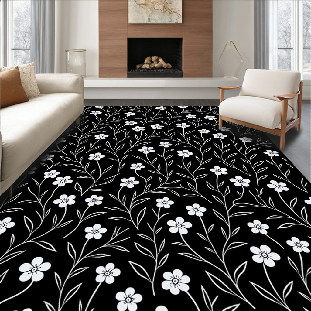 White Floral Vines Pattern Rug